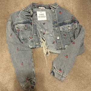 Cropped denim jacket (w/ cherries!)